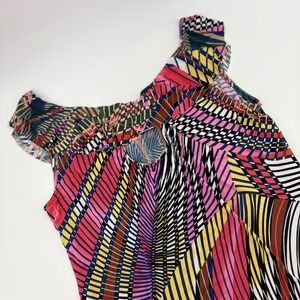 Baby Phat Women's XL Geometric Print Sleeveless Ruffle Top Ruffle Keyhole Neck